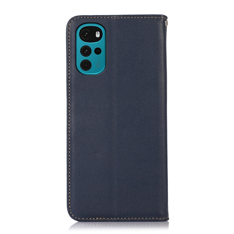 For Motorola Moto G22 KHAZNEH Nappa Top Layer Cowhide Leather Phone Case(Blue) - Motorola Cases by buy2fix | Online Shopping UK | buy2fix