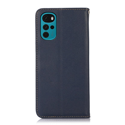 For Motorola Moto G22 KHAZNEH Nappa Top Layer Cowhide Leather Phone Case(Blue) - Motorola Cases by buy2fix | Online Shopping UK | buy2fix
