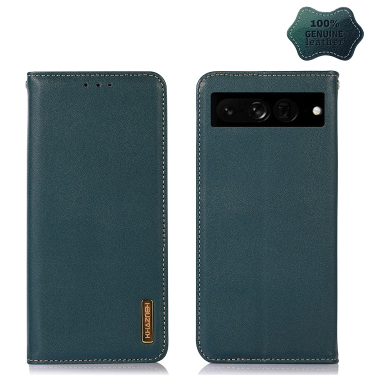 For Google Pixel 7 Pro 5G KHAZNEH Nappa Top Layer Cowhide Leather Phone Case(Green) - Google Cases by buy2fix | Online Shopping UK | buy2fix