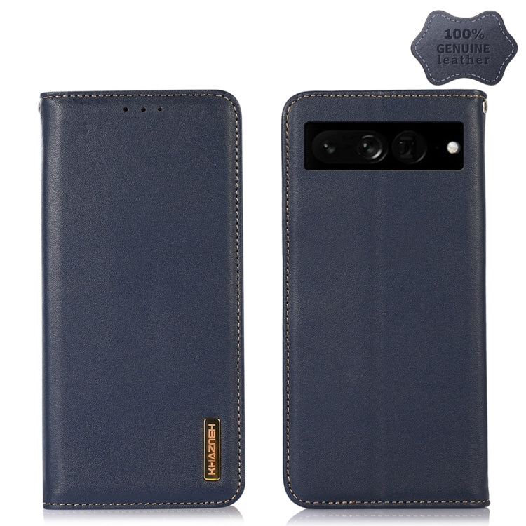 For Google Pixel 7 Pro 5G KHAZNEH Nappa Top Layer Cowhide Leather Phone Case(Blue) - Google Cases by buy2fix | Online Shopping UK | buy2fix