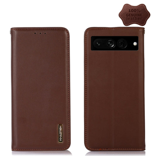 For Google Pixel 7 Pro 5G KHAZNEH Nappa Top Layer Cowhide Leather Phone Case(Brown) - Google Cases by buy2fix | Online Shopping UK | buy2fix