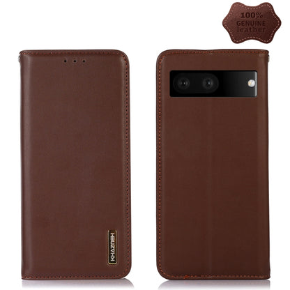For Google Pixel 7 5G KHAZNEH Nappa Top Layer Cowhide Leather Phone Case(Brown) - Google Cases by buy2fix | Online Shopping UK | buy2fix