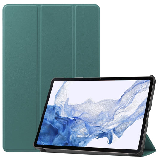 For Samsung Galaxy Tab S8 Three-folding Holder Custer Texture Leather Tablet Case(Green) - Galaxy Tab S8 Cases by buy2fix | Online Shopping UK | buy2fix
