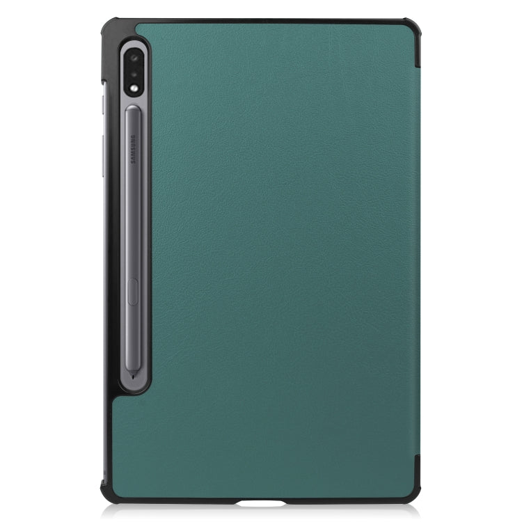 For Samsung Galaxy Tab S8 Three-folding Holder Custer Texture Leather Tablet Case(Green) - Galaxy Tab S8 Cases by buy2fix | Online Shopping UK | buy2fix
