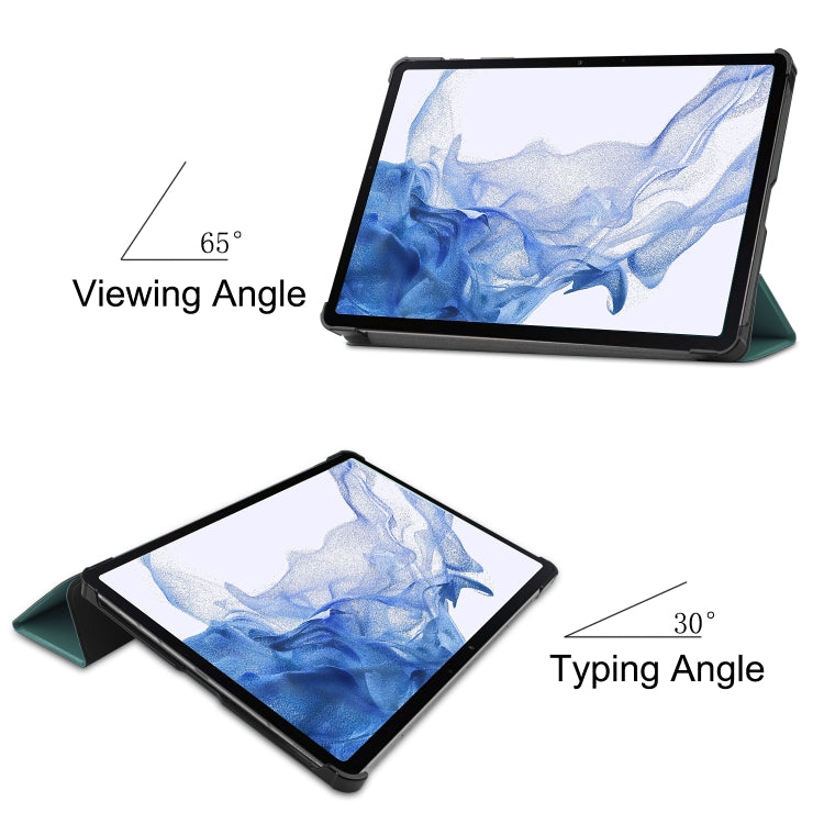 For Samsung Galaxy Tab S8 Three-folding Holder Custer Texture Leather Tablet Case(Green) - Galaxy Tab S8 Cases by buy2fix | Online Shopping UK | buy2fix