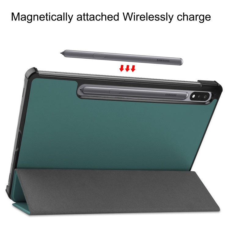 For Samsung Galaxy Tab S8 Three-folding Holder Custer Texture Leather Tablet Case(Green) - Galaxy Tab S8 Cases by buy2fix | Online Shopping UK | buy2fix