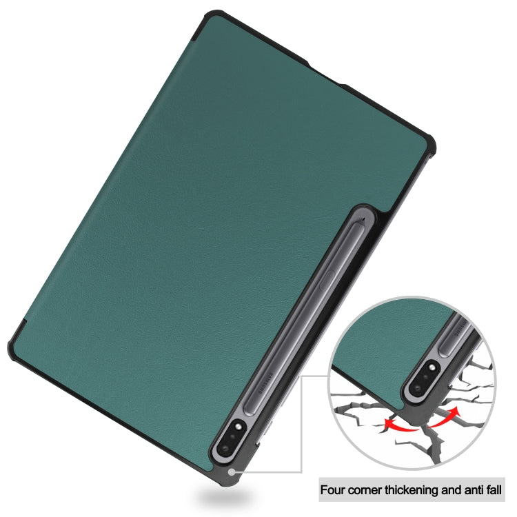 For Samsung Galaxy Tab S8 Three-folding Holder Custer Texture Leather Tablet Case(Green) - Galaxy Tab S8 Cases by buy2fix | Online Shopping UK | buy2fix