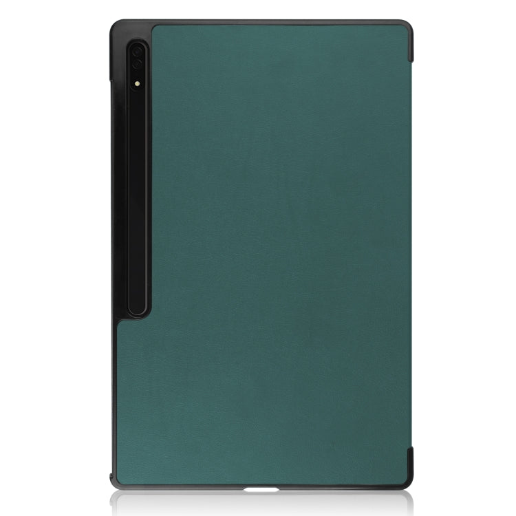 For Samsung Galaxy Tab S8 Ultra Three-folding Holder Custer Texture Leather Tablet Case(Green) - Galaxy Tab S8 Ultra Cases by buy2fix | Online Shopping UK | buy2fix