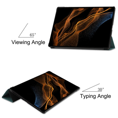 For Samsung Galaxy Tab S8 Ultra Three-folding Holder Custer Texture Leather Tablet Case(Green) - Galaxy Tab S8 Ultra Cases by buy2fix | Online Shopping UK | buy2fix