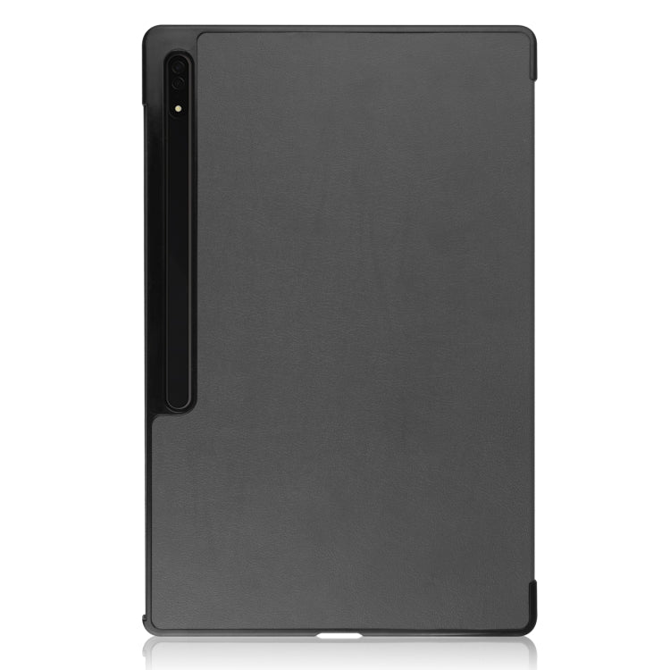 For Samsung Galaxy Tab S8 Ultra Three-folding Holder Custer Texture Leather Tablet Case(Grey) - Galaxy Tab S8 Ultra Cases by buy2fix | Online Shopping UK | buy2fix