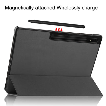 For Samsung Galaxy Tab S8 Ultra Three-folding Holder Custer Texture Leather Tablet Case(Grey) - Galaxy Tab S8 Ultra Cases by buy2fix | Online Shopping UK | buy2fix