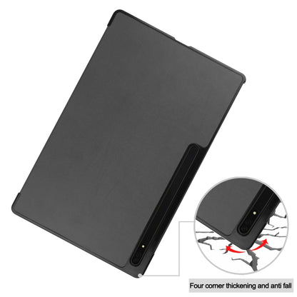 For Samsung Galaxy Tab S8 Ultra Three-folding Holder Custer Texture Leather Tablet Case(Grey) - Galaxy Tab S8 Ultra Cases by buy2fix | Online Shopping UK | buy2fix