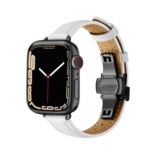 Slimming Butterfly Buckle Watch Band For Apple Watch Series 9&8&7 41mm / SE 3&SE 2&6&SE&5&4 40mm / 3&2&1 38mm(White Black) by buy2fix
