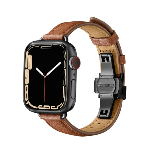 Slimming Butterfly Buckle Watch Band For Apple Watch Series 9&8&7 41mm / SE 3&SE 2&6&SE&5&4 40mm / 3&2&1 38mm(Brown Black) by buy2fix