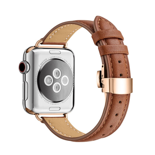 Slimming Butterfly Buckle Watch Band For Apple Watch Series 9&8&7 41mm / SE 3&SE 2&6&SE&5&4 40mm / 3&2&1 38mm(Brown Rose Gold) by buy2fix