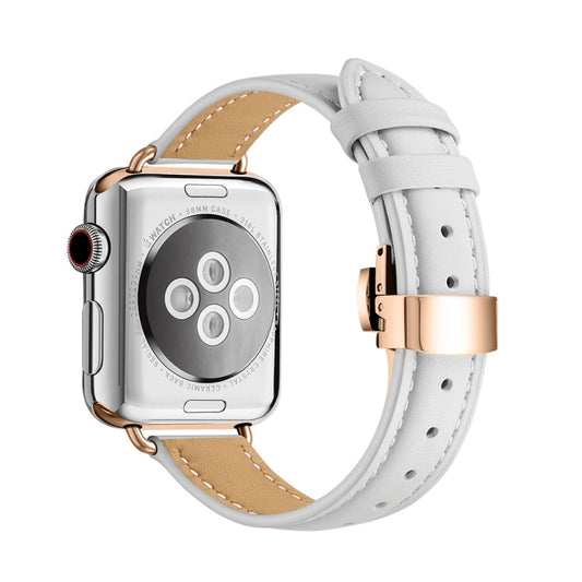 Slimming Butterfly Buckle Watch Band For Apple Watch Series 9&8&7 41mm / SE 3&SE 2&6&SE&5&4 40mm / 3&2&1 38mm(White Rose Gold) by buy2fix