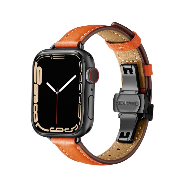 Slimming Butterfly Buckle Watch Band For Apple Watch Series 9&8&7 41mm / SE 3&SE 2&6&SE&5&4 40mm / 3&2&1 38mm(Orange Black) by buy2fix