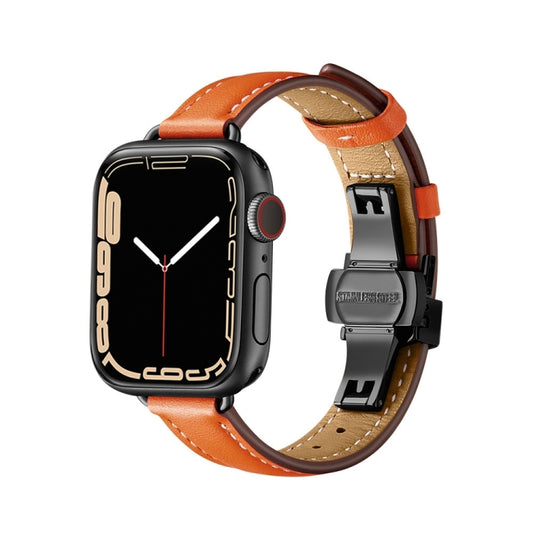 Slimming Butterfly Buckle Watch Band For Apple Watch Series 9&8&7 41mm / SE 3&SE 2&6&SE&5&4 40mm / 3&2&1 38mm(Orange Black) by buy2fix