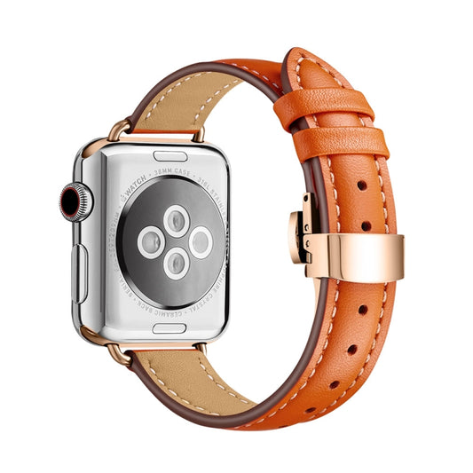 Slimming Butterfly Buckle Watch Band For Apple Watch Series 9&8&7 41mm / SE 3&SE 2&6&SE&5&4 40mm / 3&2&1 38mm(Orange Rose Gold) by buy2fix