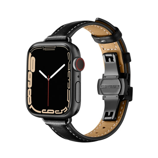 Slimming Butterfly Buckle Watch Band For Apple Watch Series 9&8&7 41mm / SE 3&SE 2&6&SE&5&4 40mm / 3&2&1 38mm(Black and Black) by buy2fix