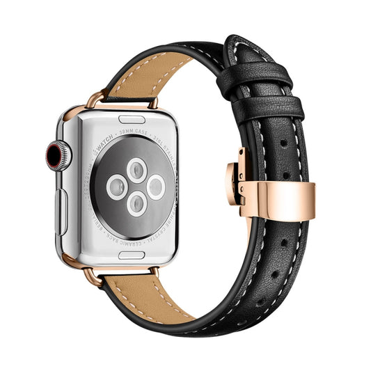 Slimming Butterfly Buckle Watch Band For Apple Watch Series 9&8&7 41mm / SE 3&SE 2&6&SE&5&4 40mm / 3&2&1 38mm(Black Rose Gold) by buy2fix