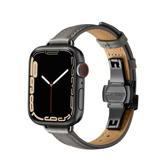 Slimming Butterfly Buckle Watch Band For Apple Watch Series 9&8&7 41mm / SE 3&SE 2&6&SE&5&4 40mm / 3&2&1 38mm(Gray Black) by buy2fix