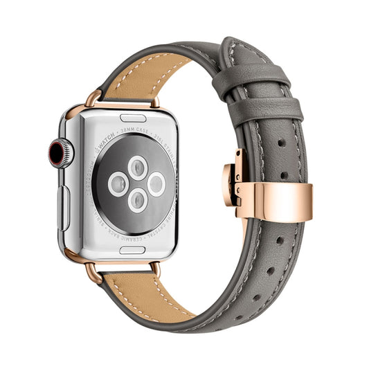 Slimming Butterfly Buckle Watch Band For Apple Watch Series 9&8&7 41mm / SE 3&SE 2&6&SE&5&4 40mm / 3&2&1 38mm(Grey Rose Gold) by buy2fix