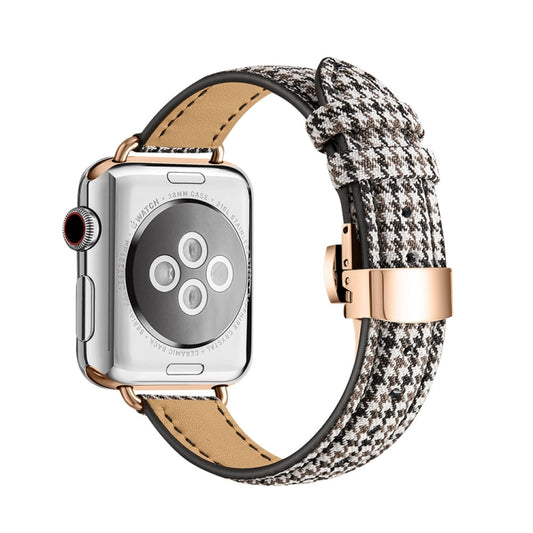 Slimming Butterfly Buckle Watch Band For Apple Watch Series 9&8&7 41mm / SE 3&SE 2&6&SE&5&4 40mm / 3&2&1 38mm(Houndstooth Black Coffee Rose Gold) by buy2fix