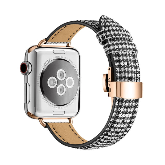 Slimming Butterfly Buckle Watch Band For Apple Watch Series 9&8&7 41mm / SE 3&SE 2&6&SE&5&4 40mm / 3&2&1 38mm(Houndstooth Black Rose Gold) by buy2fix