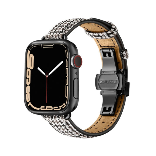 Slimming Butterfly Buckle Watch Band For Apple Watch Series 9&8&7 41mm / SE 3&SE 2&6&SE&5&4 40mm / 3&2&1 38mm(Houndstooth Coffee Black) by buy2fix