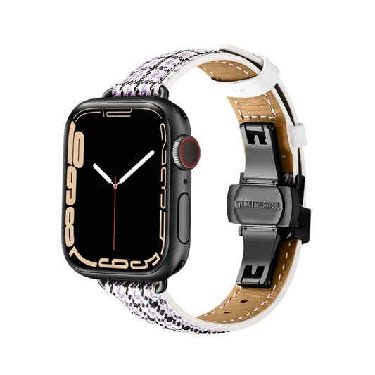 Slimming Butterfly Buckle Watch Band For Apple Watch Series 9&8&7 41mm / SE 3&SE 2&6&SE&5&4 40mm / 3&2&1 38mm(Houndstooth Purple Black) by buy2fix