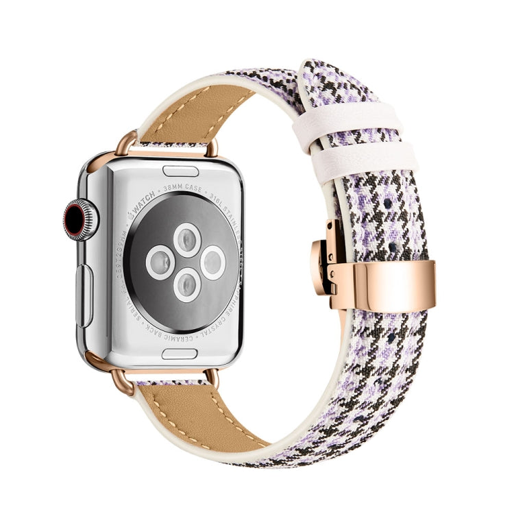 Slimming Butterfly Buckle Watch Band For Apple Watch Series 9&8&7 41mm / SE 3&SE 2&6&SE&5&4 40mm / 3&2&1 38mm(Houndstooth Purple Rose Gold) by buy2fix