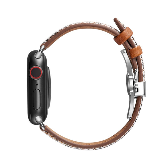 Slimming Butterfly Buckle Watch Band For Apple Watch Series 9&8&7 41mm / SE 3&SE 2&6&SE&5&4 40mm / 3&2&1 38mm(Houndstooth Brown) by buy2fix