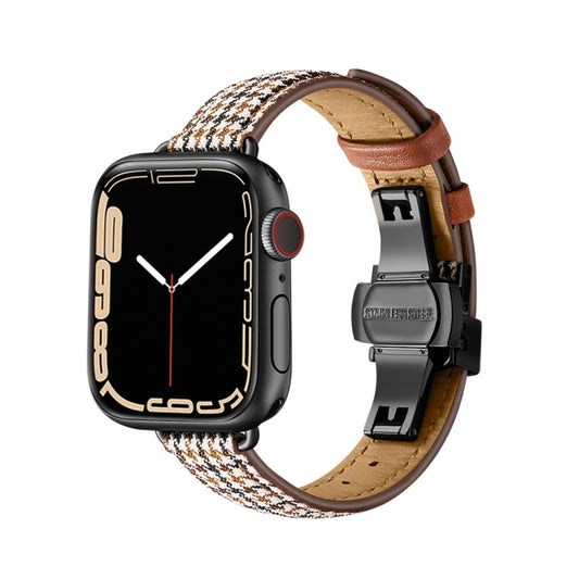 Slimming Butterfly Buckle Watch Band For Apple Watch Series 9&8&7 41mm / SE 3&SE 2&6&SE&5&4 40mm / 3&2&1 38mm(Houndstooth Brown Black) by buy2fix
