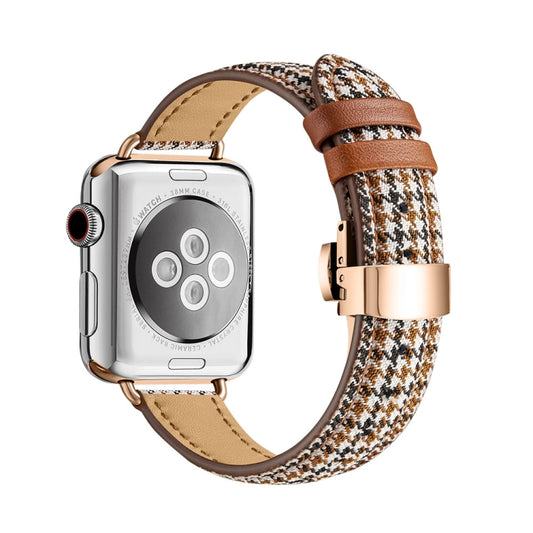 Slimming Butterfly Buckle Watch Band For Apple Watch Series 9&8&7 41mm / SE 3&SE 2&6&SE&5&4 40mm / 3&2&1 38mm(Houndstooth Brown Rose Gold) by buy2fix