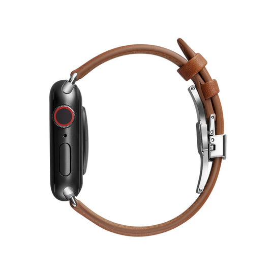 Slimming Butterfly Buckle Watch Band For Apple Watch Series 9&8&7 41mm / SE 3&SE 2&6&SE&5&4 40mm / 3&2&1 38mm(Brown) by buy2fix