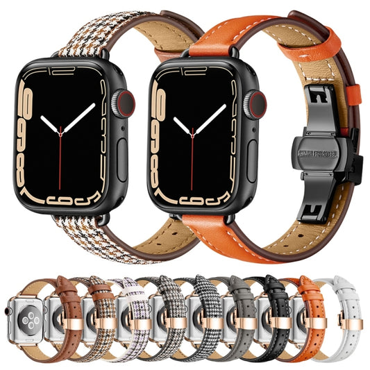 Slimming Butterfly Buckle Watch Band For Apple Watch Series 9&8&7 41mm / SE 3&SE 2&6&SE&5&4 40mm / 3&2&1 38mm(Houndstooth Black Rose Gold) by buy2fix
