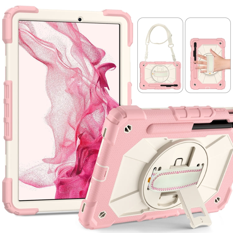 For Samsung Galaxy Tab S8 / Tab S7 Contrast Color Robot Silicone + PC Tablet Case(Rose Gold+Beige) by buy2fix