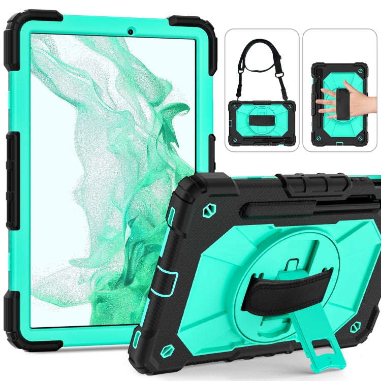 For Samsung Galaxy Tab S8 / Tab S7 Contrast Color Robot Silicone + PC Tablet Case(Black+Aqua) by buy2fix