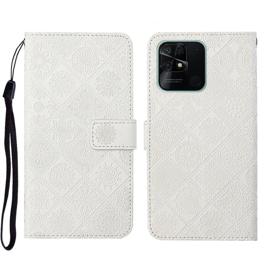For Xiaomi Redmi 10C Ethnic Style Embossed Pattern Leather Phone Case(White)