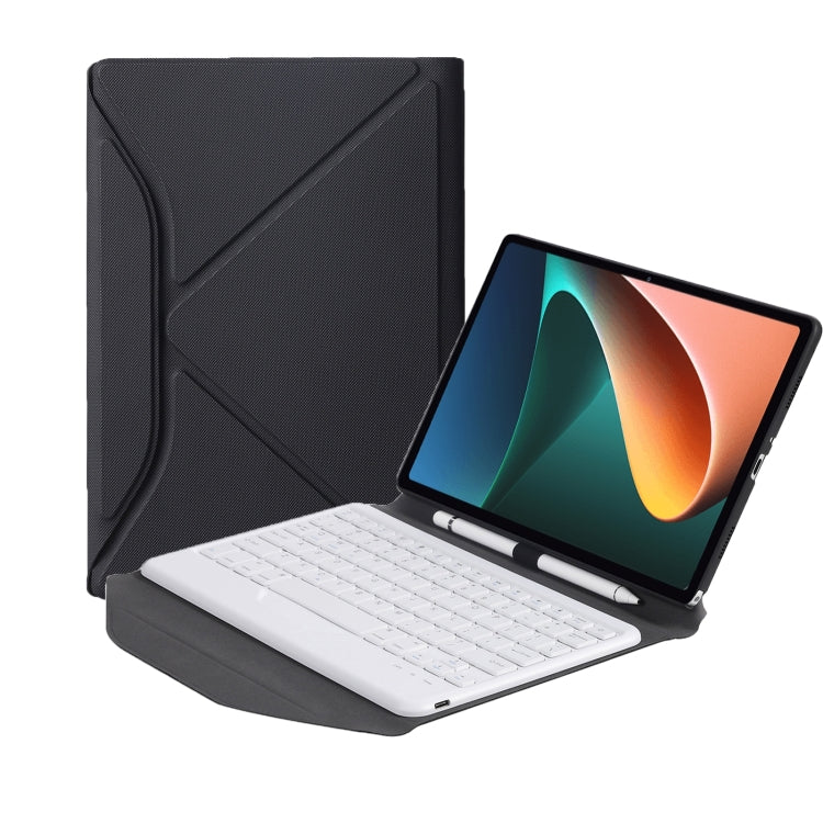 B0N5 Diamond Texture Bluetooth Keyboard Leather Case with Triangle Back Support For Xiaomi Pad 5 / 5 Pro(Black + White) - Xiaomi Keyboard by buy2fix | Online Shopping UK | buy2fix