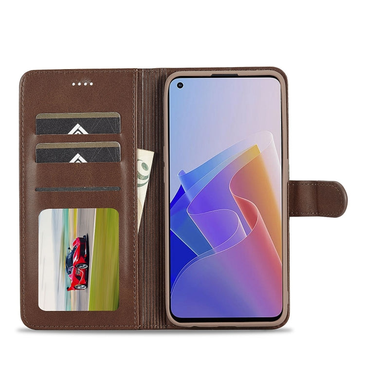 For OPPO A96 5G / Reno7 Z 5G LC.IMEEKE Calf Texture Leather Phone Case(Coffee) - OPPO Cases by LC.IMEEKE | Online Shopping UK | buy2fix