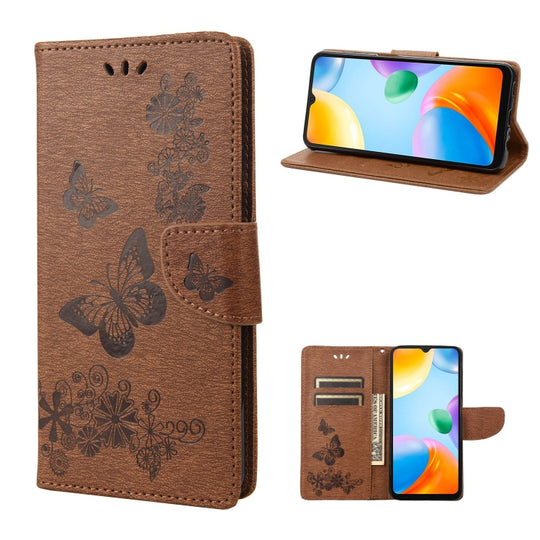 For Xiaomi Redmi 10C Butterfly Embossed Leather Phone Case(Brown)