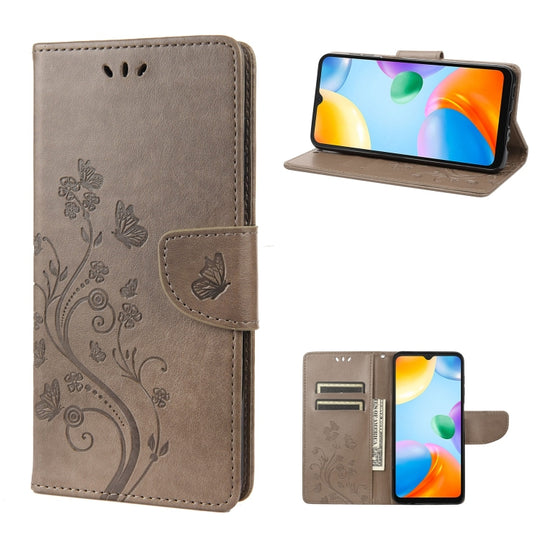 For Xiaomi Redmi 10C Butterfly Flower Pattern Flip Leather Phone Case(Grey)
