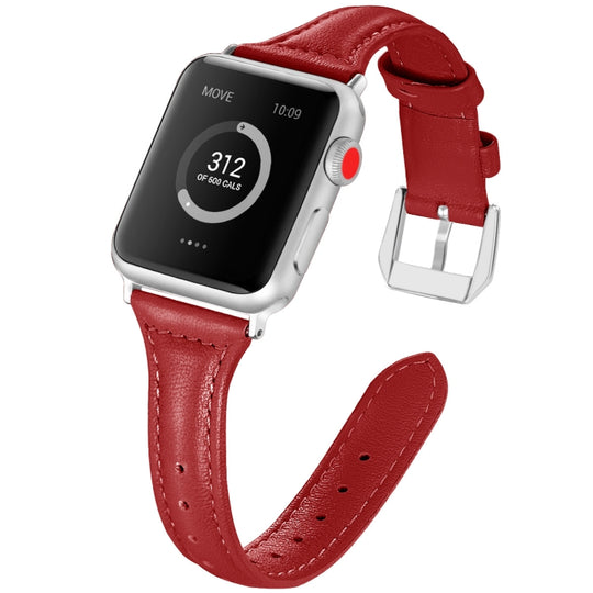 Genuine Leather Watch Band For Apple Watch Series 8&7 41mm / SE 2&6&SE&5&4 40mm / 3&2&1 38mm(Red)