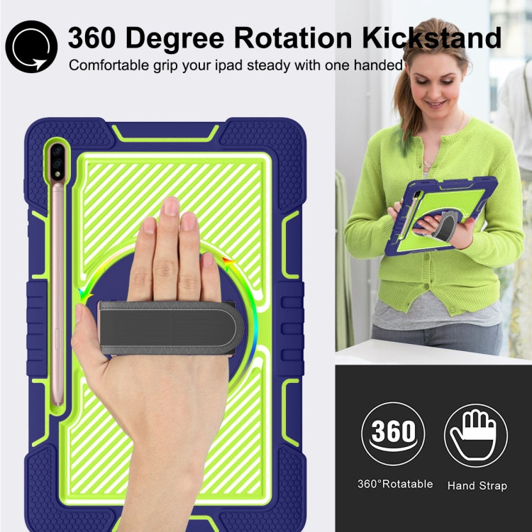 For Samsung Galaxy Tab A7 Lite 360 Degree Rotation Contrast Color Silicone + PC Tablet Case(Navy Blue+Yellow Green) - Tab A7 Lite T220 / T225 by buy2fix | Online Shopping UK | buy2fix