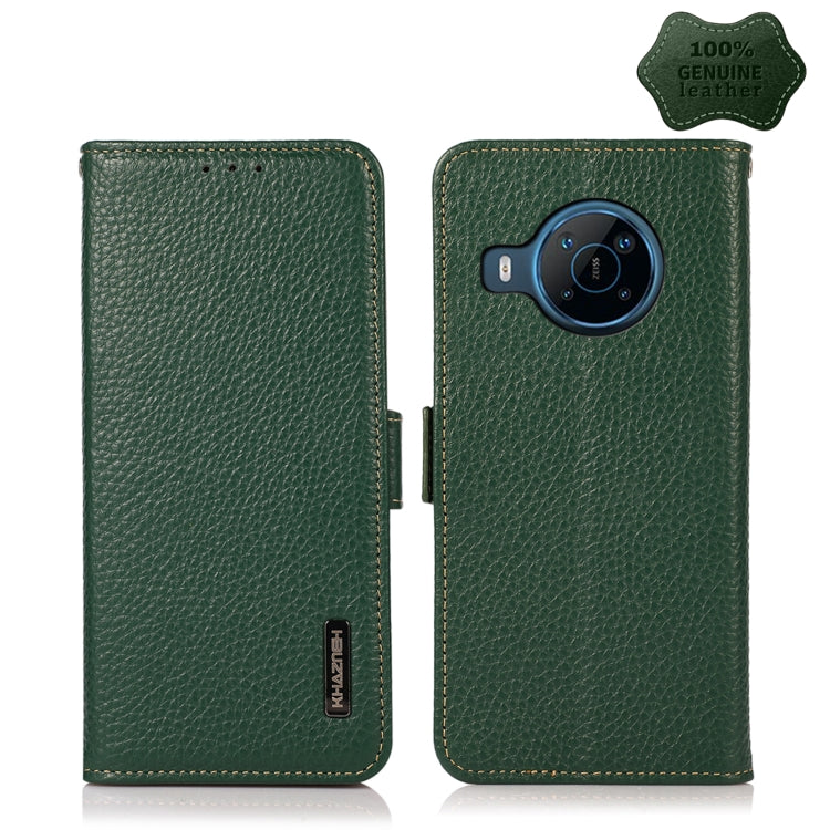 For Nokia X100 KHAZNEH Side-Magnetic Litchi Genuine Leather RFID Phone Case(Green) - Nokia Cases by buy2fix | Online Shopping UK | buy2fix