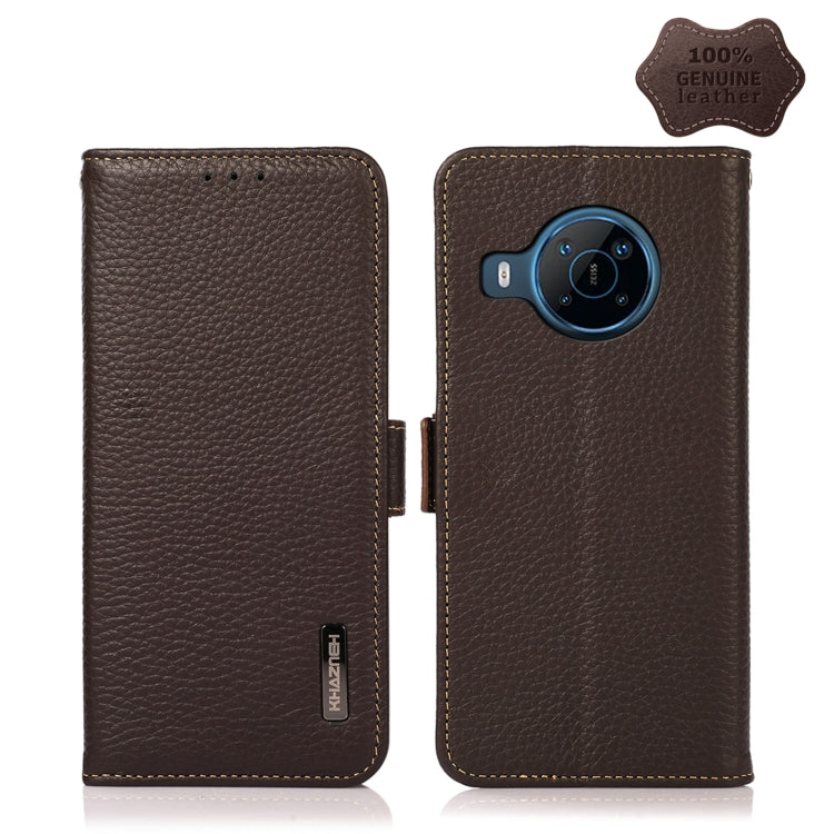 For Nokia X100 KHAZNEH Side-Magnetic Litchi Genuine Leather RFID Phone Case(Brown) - Nokia Cases by buy2fix | Online Shopping UK | buy2fix