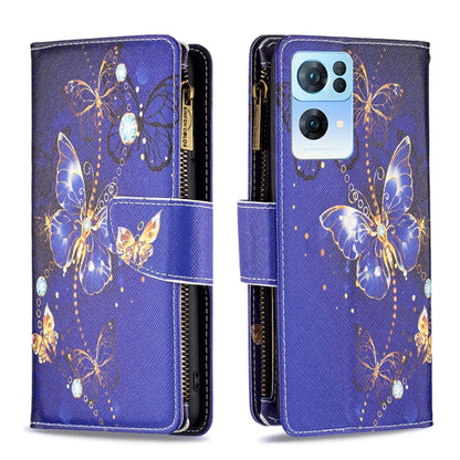 For OPPO Reno7 5G Global Colored Drawing Pattern Zipper Horizontal Flip Phone Leather Case(Purple Butterfly) by buy2fix
