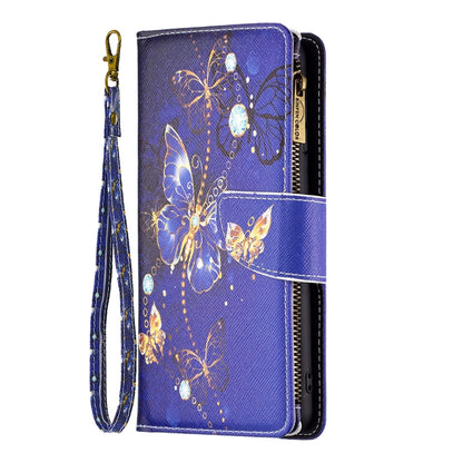 For OPPO Reno7 5G Global Colored Drawing Pattern Zipper Horizontal Flip Phone Leather Case(Purple Butterfly) by buy2fix